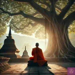Theravada Buddist monk under Bodhi Trea