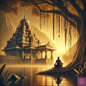 Hindu Monk unDer Tree with Temple